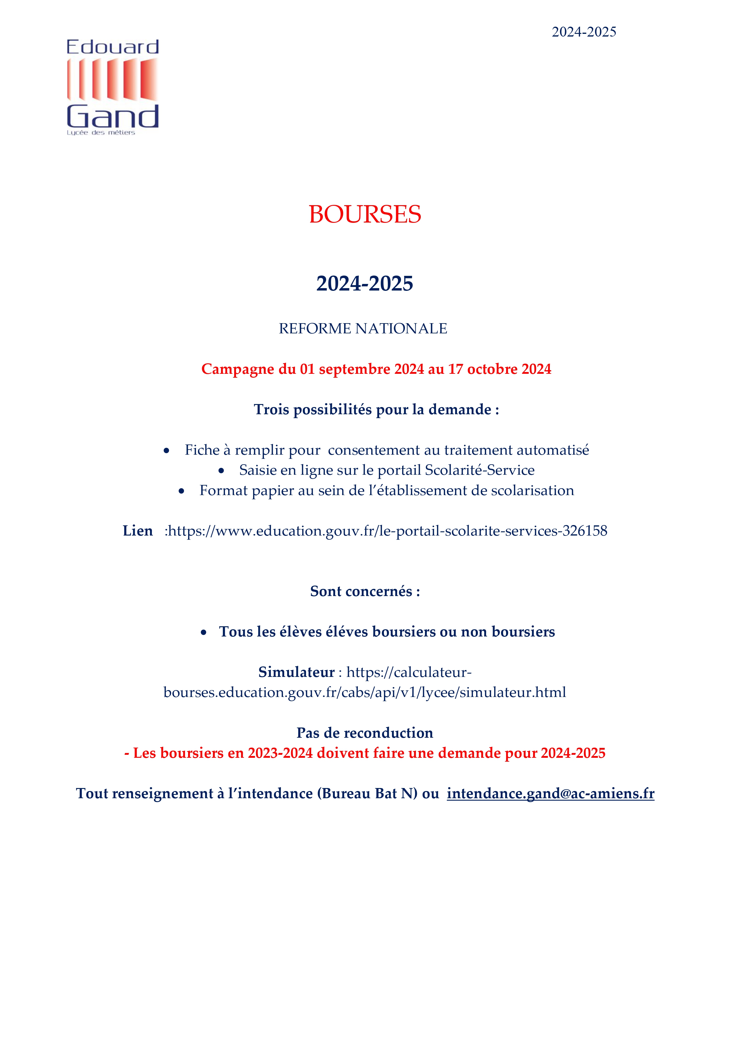 2024 affichage BOURSES